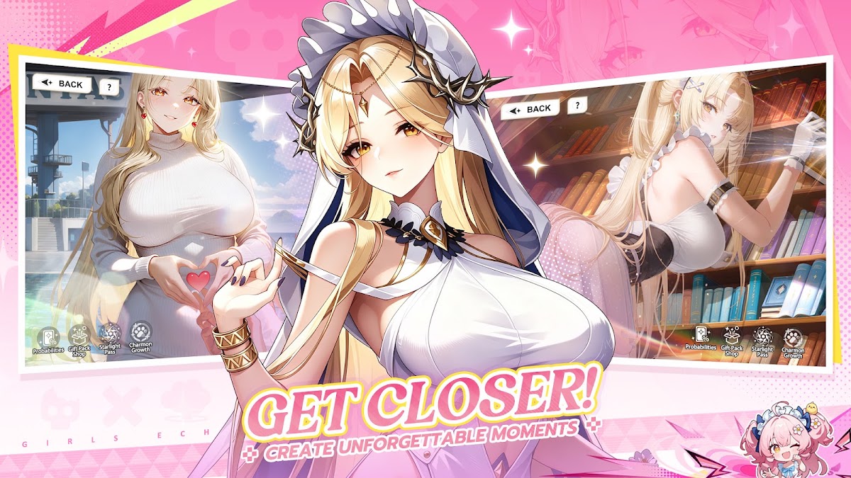 Girls Echo bond promo with two characters in a library